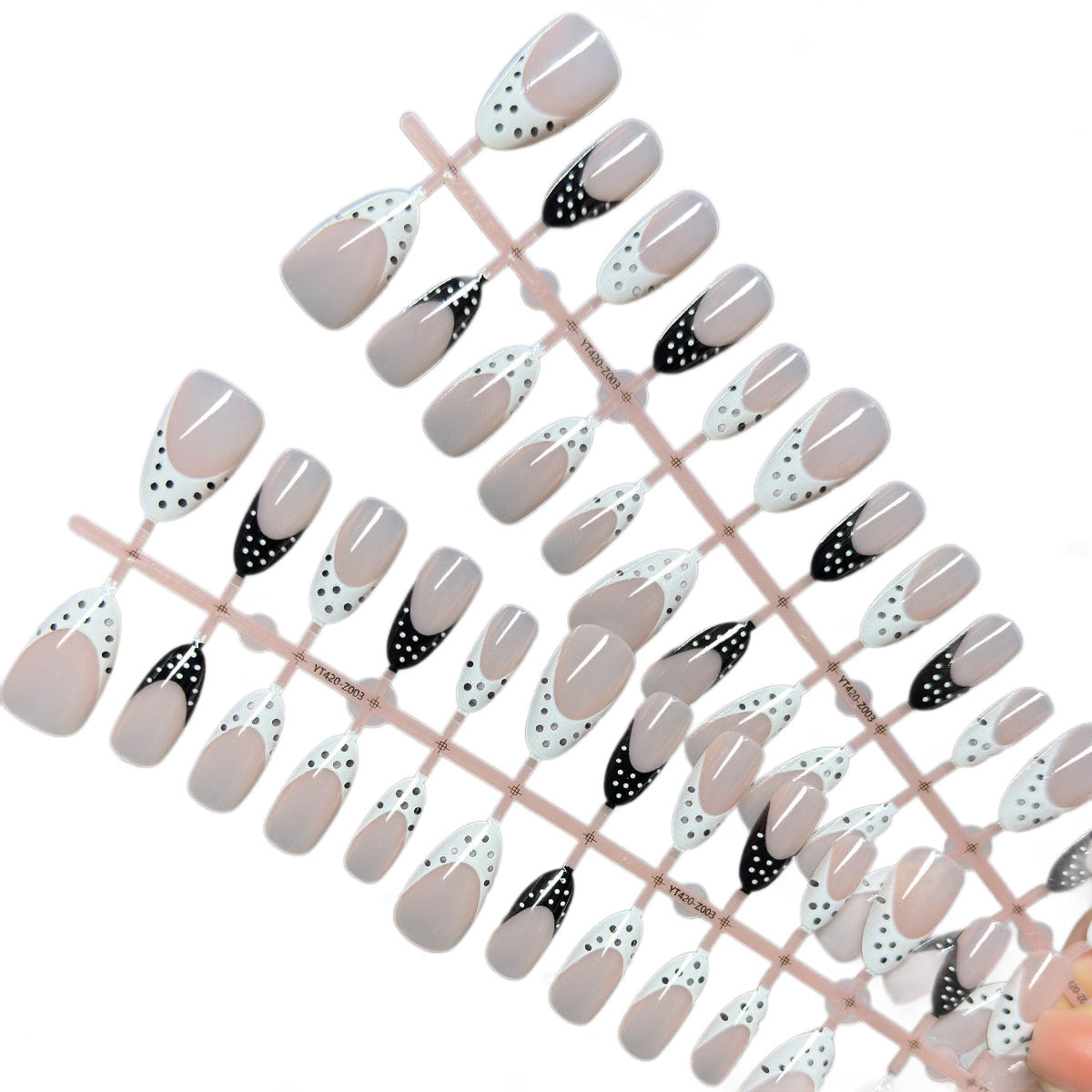 French Polka Dot Press On Nails Short Nude Detachable