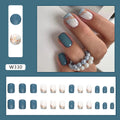 Fresh Aquamarine Solid Color Square Short Press On Fake Nails 24Pcs Boxed