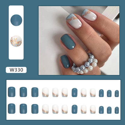 Fresh Aquamarine Solid Color Square Short Press On Fake Nails 24Pcs Boxed