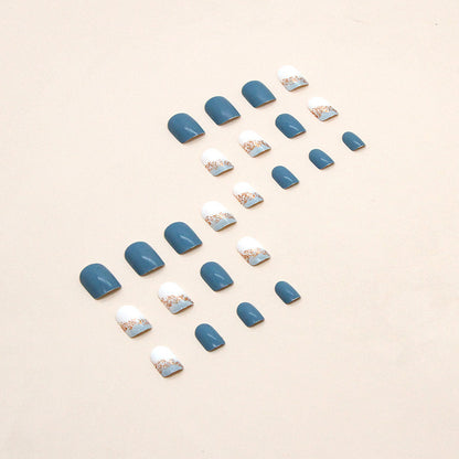 Fresh Aquamarine Solid Color Square Short Press On Fake Nails 24Pcs Boxed