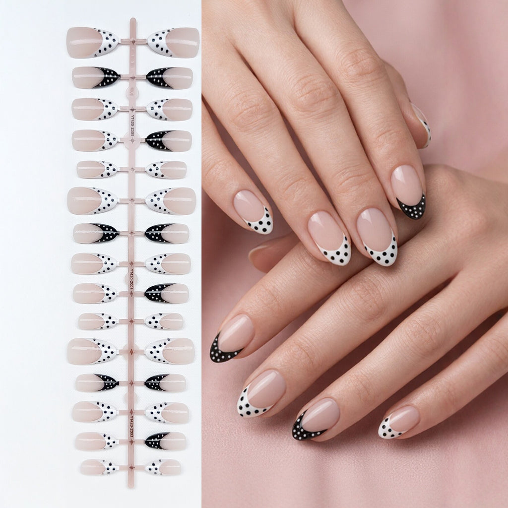 French Polka Dot Press On Nails Short Nude Detachable