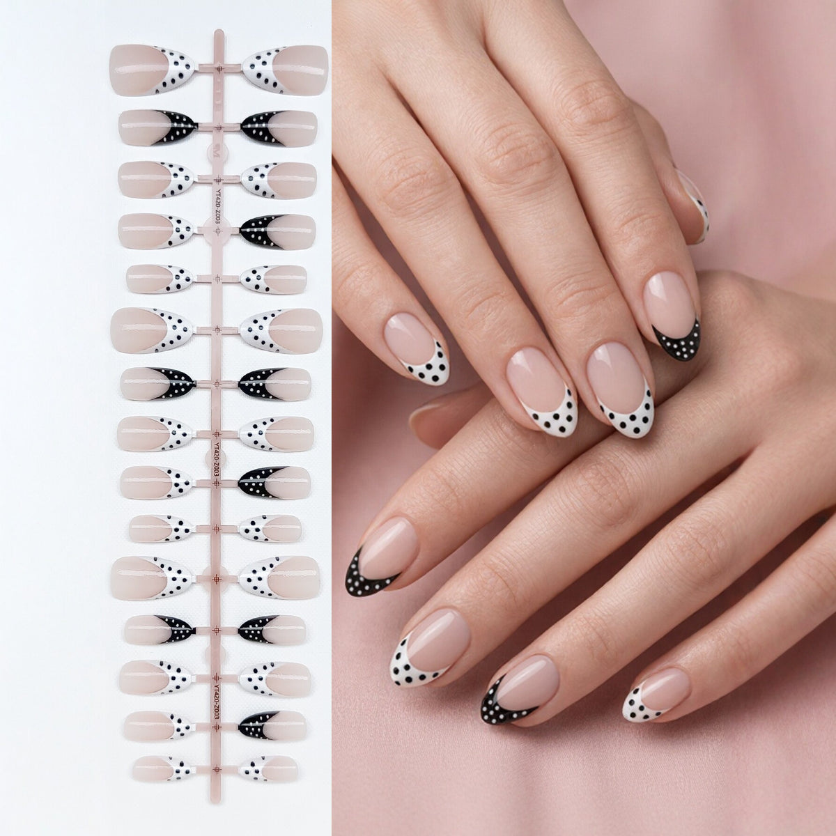 French Polka Dot Press On Nails Short Nude Detachable