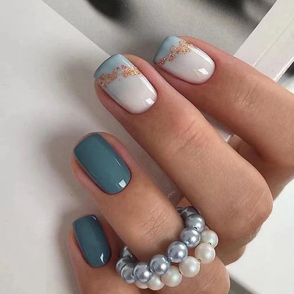 Fresh Aquamarine Solid Color Square Short Press On Fake Nails 24Pcs Boxed