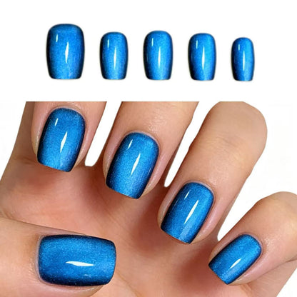 Summer Sparkling Short Square Cat-Eye Press-On Nails Collection: Elegant, Skin-Brightening Nail Art, New Design, Colorful Nail Strips