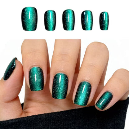 Summer Sparkling Short Square Cat-Eye Press-On Nails Collection: Elegant, Skin-Brightening Nail Art, New Design, Colorful Nail Strips