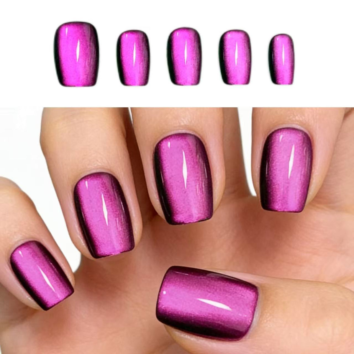 Summer Sparkling Short Square Cat-Eye Press-On Nails Collection: Elegant, Skin-Brightening Nail Art, New Design, Colorful Nail Strips