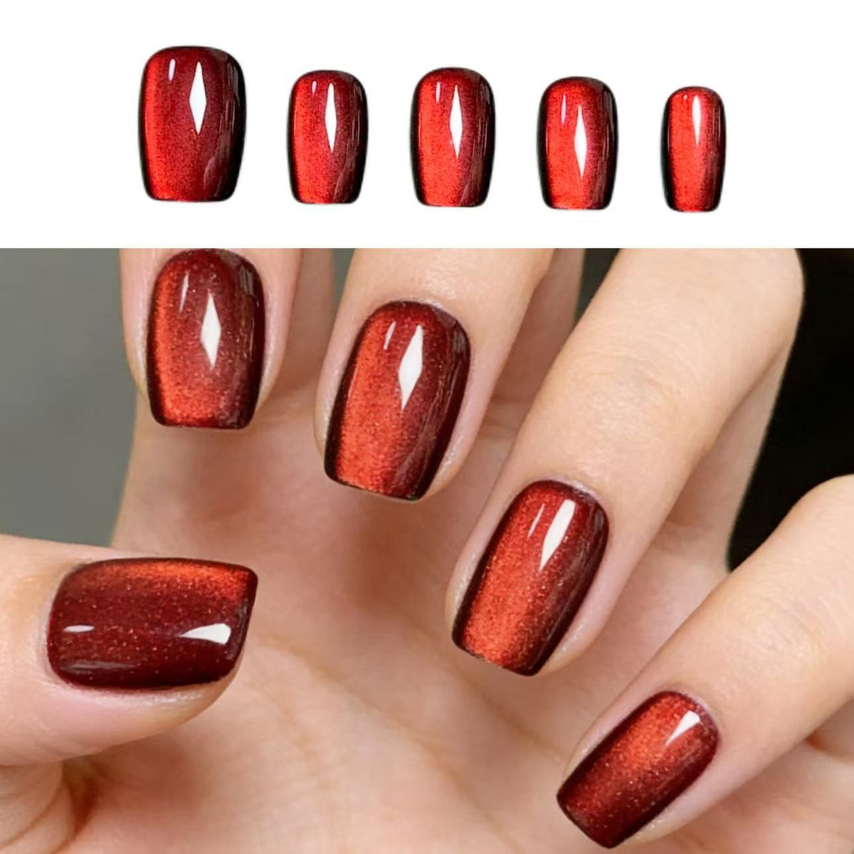 Summer Sparkling Short Square Cat-Eye Press-On Nails Collection: Elegant, Skin-Brightening Nail Art, New Design, Colorful Nail Strips