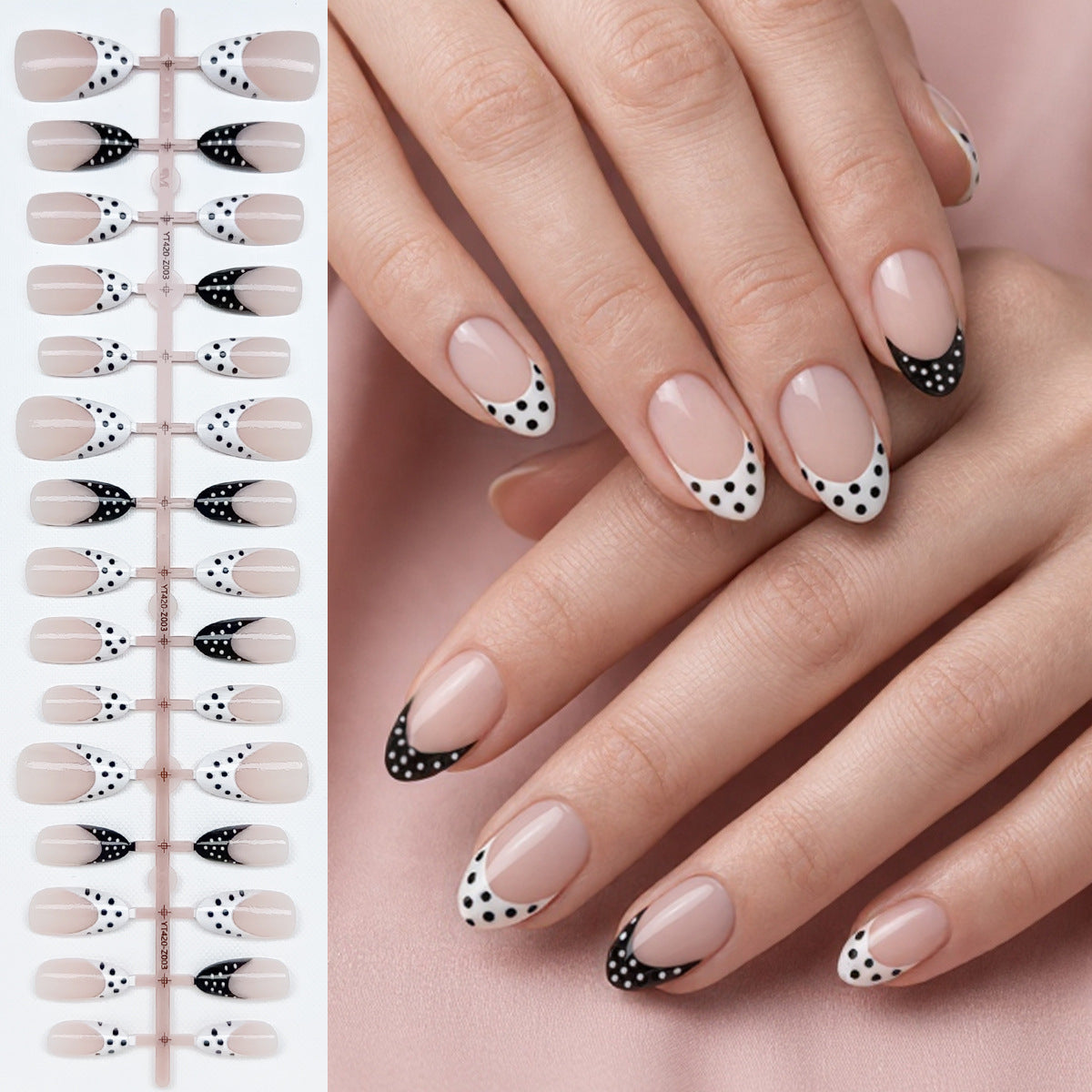 French Polka Dot Press On Nails Short Nude Detachable